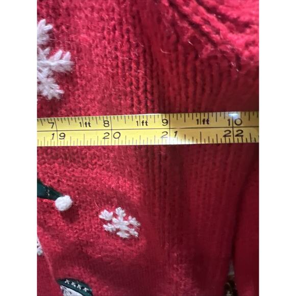 Vintage Croft & Barrow Red Christmas Snowman Button Up Size M Sweater - Picture 7 of 8